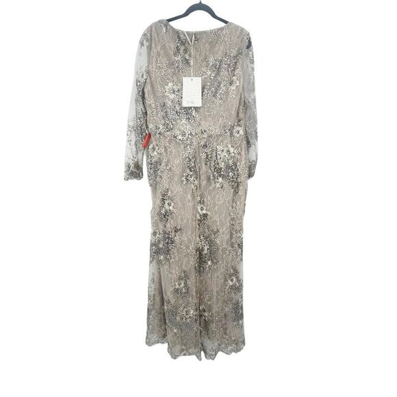 Mac Duggal Floral Embroidered Sequin Embellished V-Neck Illusion Gown 16 NWT - Picture 5 of 13